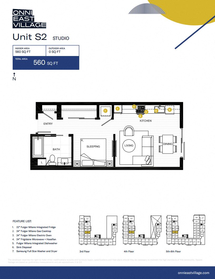 Floor plan for studio, 1 bath, 560 sqft